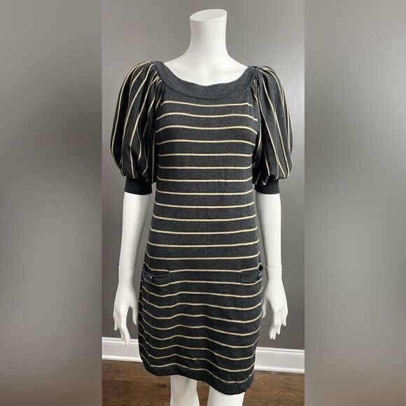Coldwater Creek Women's Gray Striped Short Sleeve Knit Dress Size XS (4-6) - Picture 1 of 11